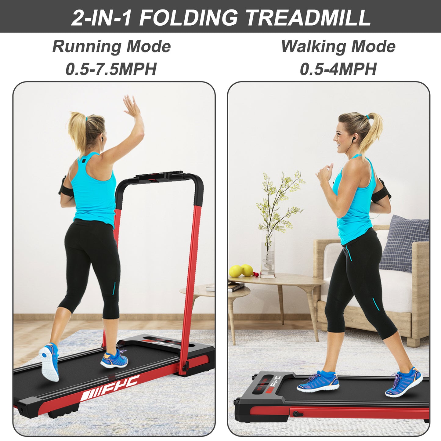 2 in 1 Under Desk Treadmill - 3.5 HP Folding Treadmill for Home, Installation-Free Foldable Treadmill Compact Electric Running Machine, Remote Control & LED Display Walking Running Jogging