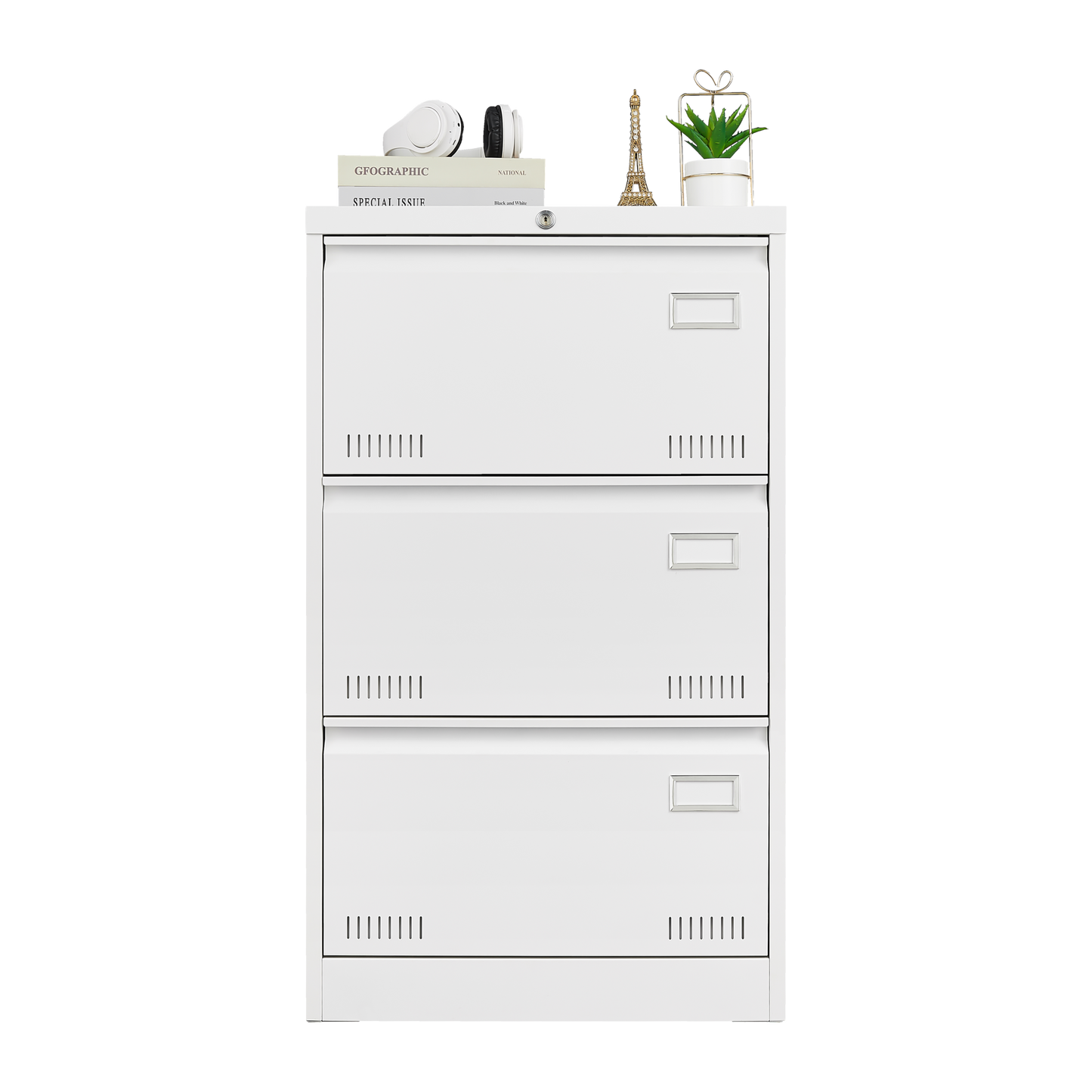 Filing Cabinet Lateral File Cabinet 3 Drawer, White Filing Cabinets with Lock, Locking Metal File Cabinets Three Drawer Office Cabinet for Legal/Letter/A4/F4 Home Offic