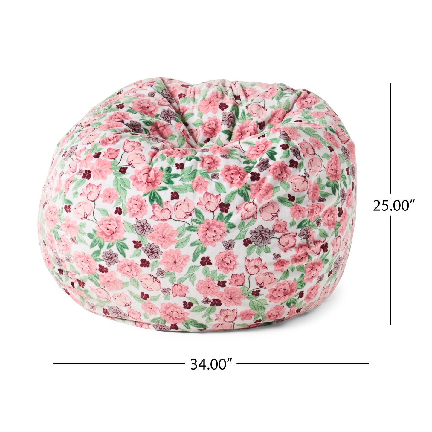 Mynders Modern 3 Foot Fabric Bean Bag, Pink Flower Print and White