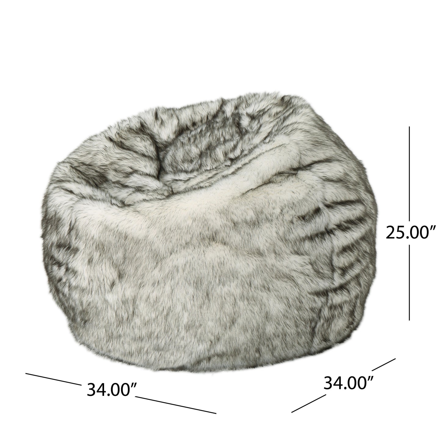 Cassell Modern Glam Faux Fur 3 Foot Bean Bag, White and Gray