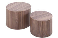 MDF nested table set 2 pieces, handcrafted round coffee table in living/lounge area, walnut color