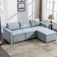 3 Seat Module Sectional Sofa Couch With 1 Ottoman,Seat Cushion and Back Cushion Removable and Washable,Light Blue