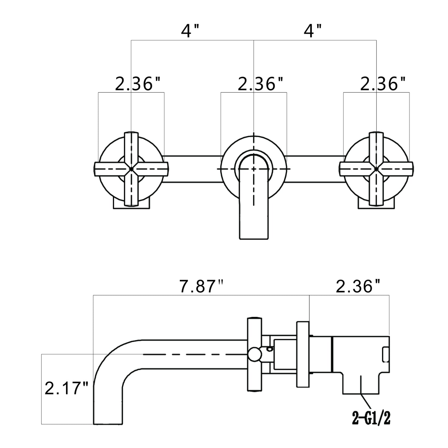 Double Handle Wall Mount Bathroom Faucet Brushed Gold