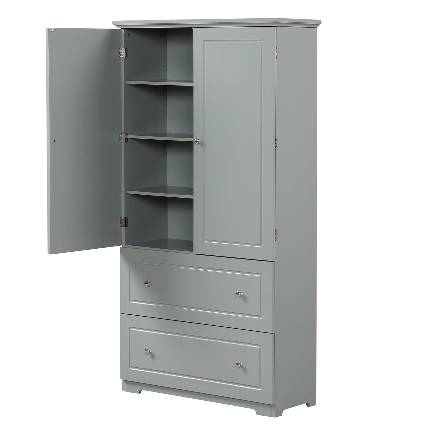 Wide Bathroom Storage Cabinet, Freestanding Storage Cabinet with Two Drawers and Adjustable Shelf, MDF Board with Painted Finish, Grey