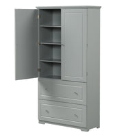 Wide Bathroom Storage Cabinet, Freestanding Storage Cabinet with Two Drawers and Adjustable Shelf, MDF Board with Painted Finish, Grey