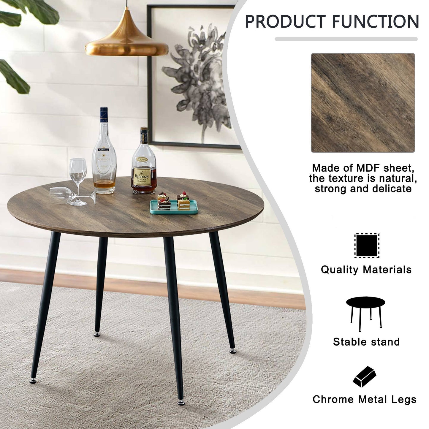 Diameter 44.8 inch MDF Modern simplicity roundI Imitation wood grain  dining table.Applicable 6-8 persons to dining room and meeting room.F-1164-WOOD