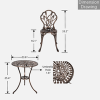 Bistro Table Set, Outdoor Patio Set 3 Piece Table and Chairs, Tulip Carving and Weather Resistant-Antique Bronze