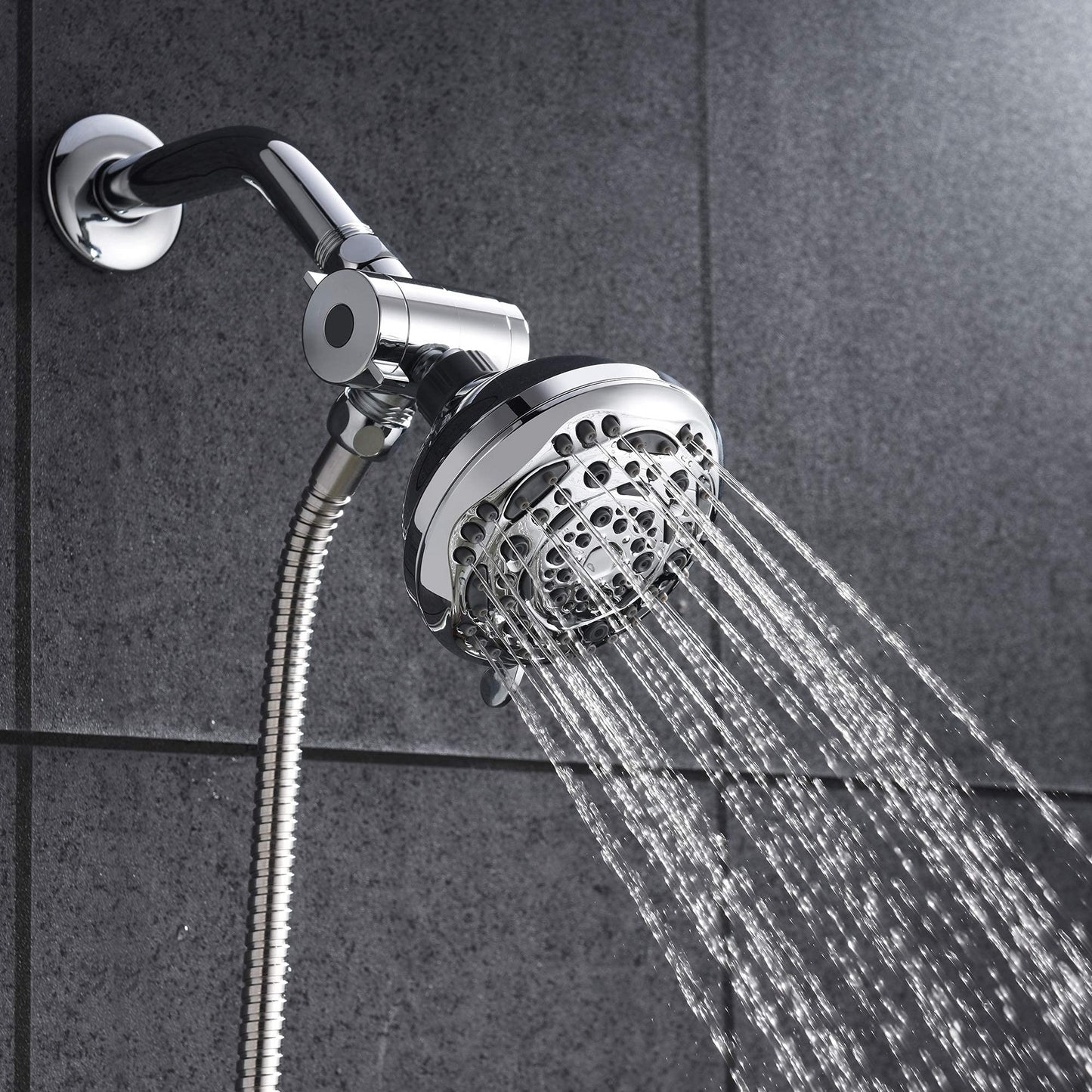 Rain Shower Head - High Pressure Handheld Showerhead & Rain Showerhead Combo with 7 Spray Setting, 2 in 1 Shower Head System Stainless Steel Extra Long Shower Hose, Chrome 1.8 GPM