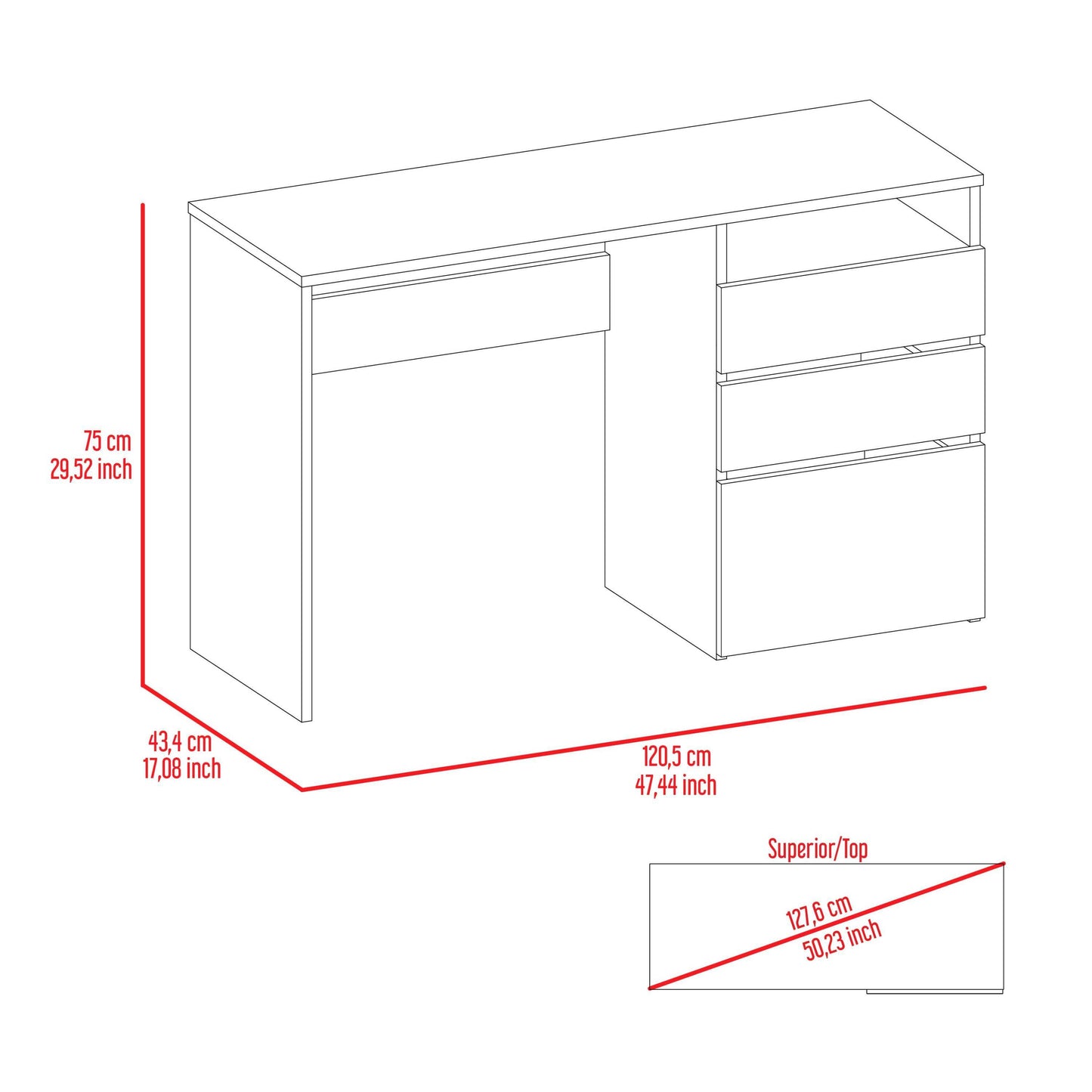 Brook 2 Piece Office Set, Patagonia Bookcase + Kenai 3 Drawers Computer Desk, Black