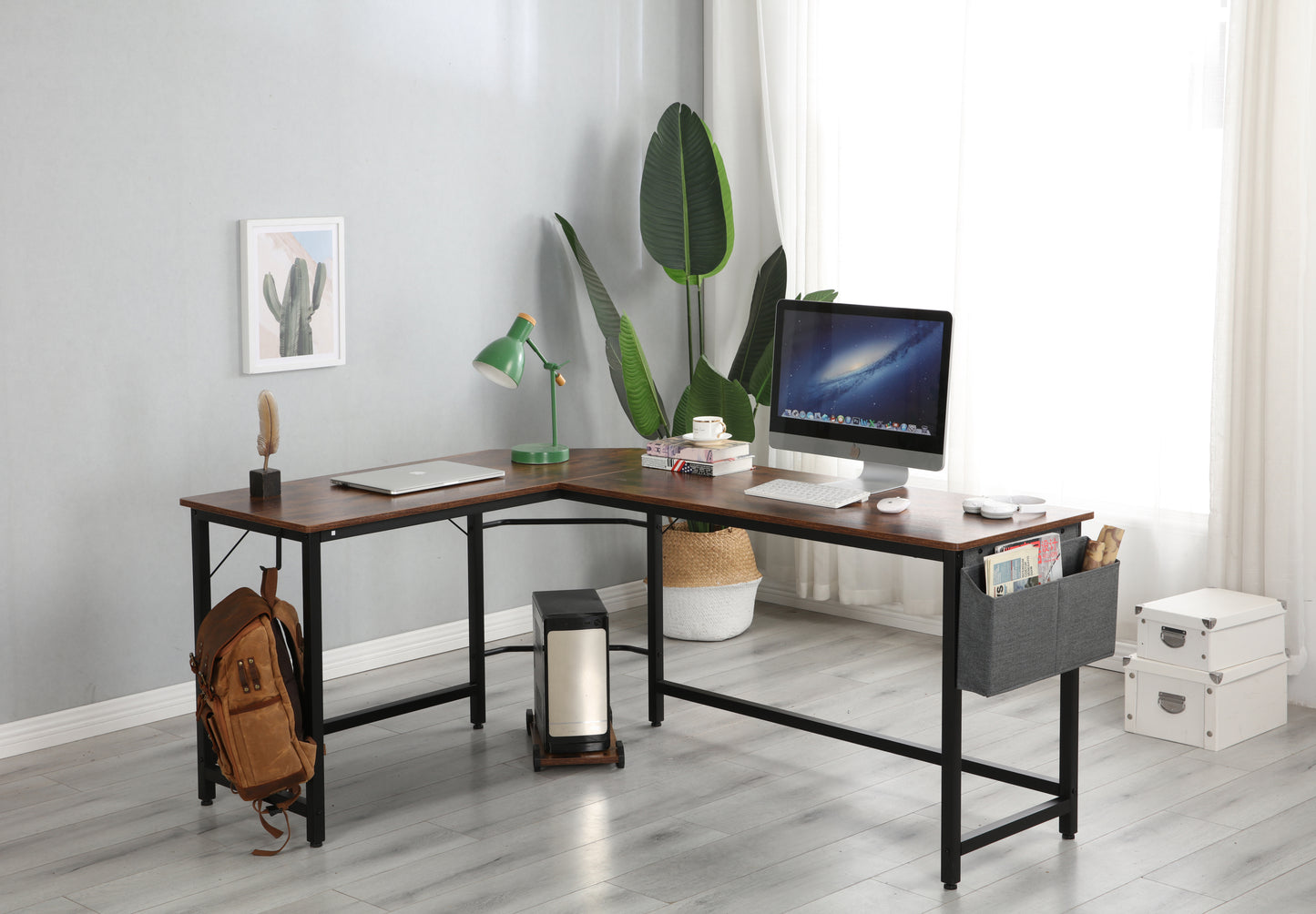 Modern Design L-Shaped Desk Corner Computer Desk PC laptop Computer Table Study Desk Home Office Wood & Metal Deep Rustic