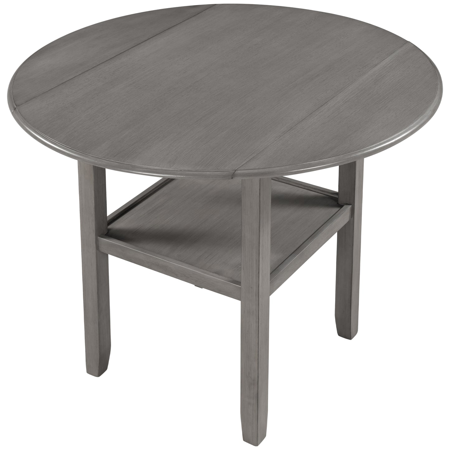 TOPMAX Farmhouse Round Counter Height Kitchen Dining Table with Drop Leaf  and One Shelf for Small Places, Gray