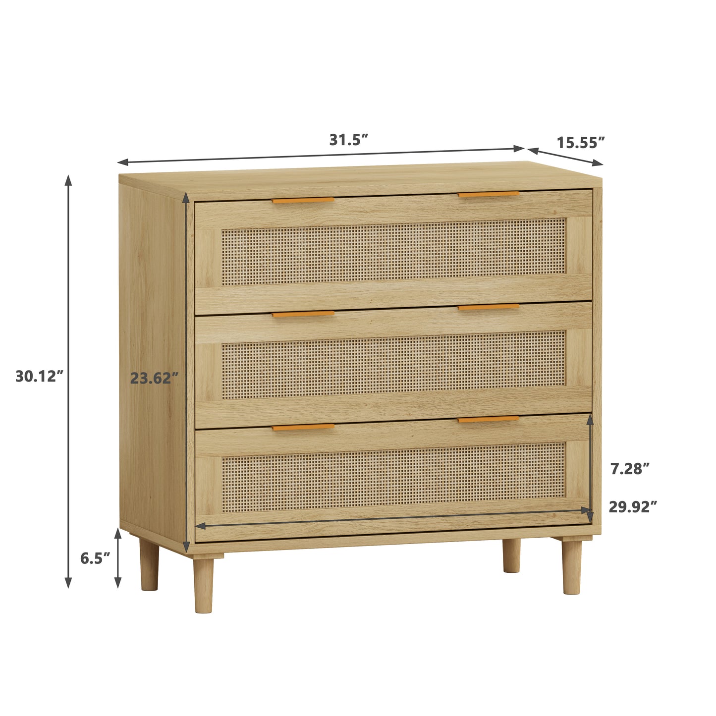 31.50"3-Drawers Rattan Storage Cabinet Rattan Drawer,for Bedroom,Living Room,Dining Room,Hallways,Oak