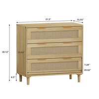 31.50"3-Drawers Rattan Storage Cabinet Rattan Drawer,for Bedroom,Living Room,Dining Room,Hallways,Oak