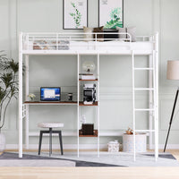 Twin Size Metal Loft Bed and Built-in Desk and Shelves,White(OLD SKU:WF280270AAK)