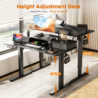 Sweetcrispy Home Office Height Adjustable Electric Standing Desk with Storage Shelf Double Drawer