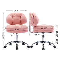 Teddy Velvet Makeup Pink Home Office Chair Bling Desk, Nail Desk for Women,Vanity Chair, Adjustable Height, Rolling Wheels