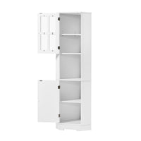 Tall Bathroom Storage Cabinet, Corner Cabinet with Glass Door, Open Storage, Adjustable Shelf, White