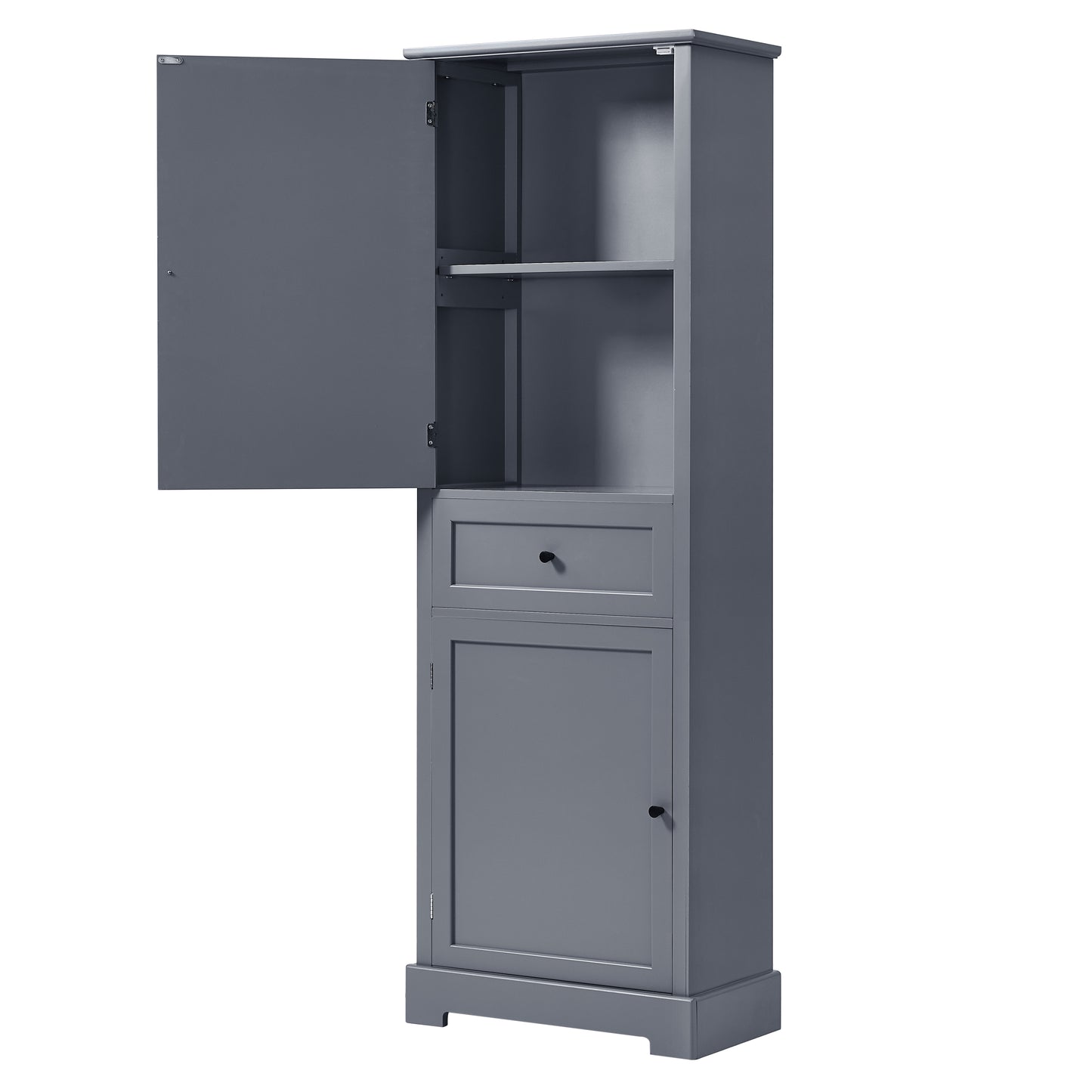 Bathroom Storage Cabinet, Tall Storage Cabinet with Two Doors and Drawer, Adjustable Shelf, Grey