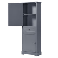 Bathroom Storage Cabinet, Tall Storage Cabinet with Two Doors and Drawer, Adjustable Shelf, Grey