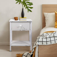 Nightstand with Drawer and Open Storage Shelves, Bedside End Table for Bedroom Living Room, White