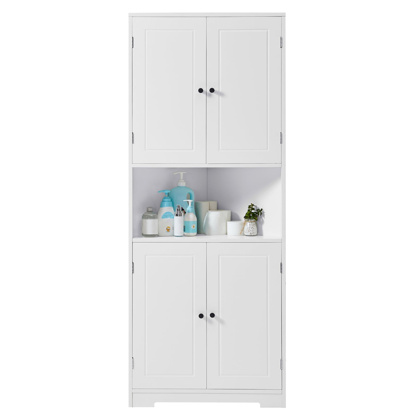 Tall Bathroom Storage Cabinet, Corner Cabinet with Doors and Adjustable Shelf, MDF Board with Painted Finish, White