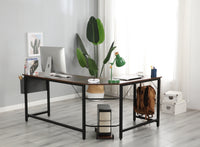 Modern Design L-Shaped Desk Corner Computer Desk PC laptop Computer Table Study Desk Home Office Wood & Metal Pella oak（包含机箱托，书包挂钩，布抽收纳袋）