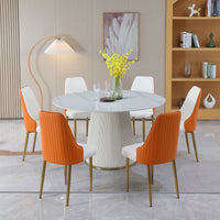 53 inch  Sintered stone carrara white dining table with 6pcs Chairs