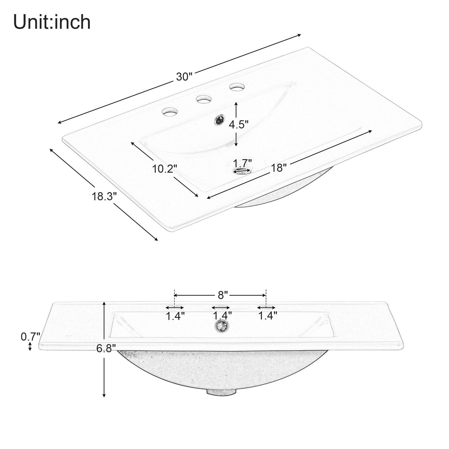 30" Bathroom Vanity with Sink Top, Bathroom Vanity Cabinet with Door and Two Drawers, Solid Wood Frame, One Package, White