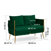 Modern 3-Piece Velvet Upholstered Handmade Woven Back Sofa Sets with Sturdy Metal Legs, Including Three Seat Couch Loveseat, and Single Chair for Living Room, Green Velvet