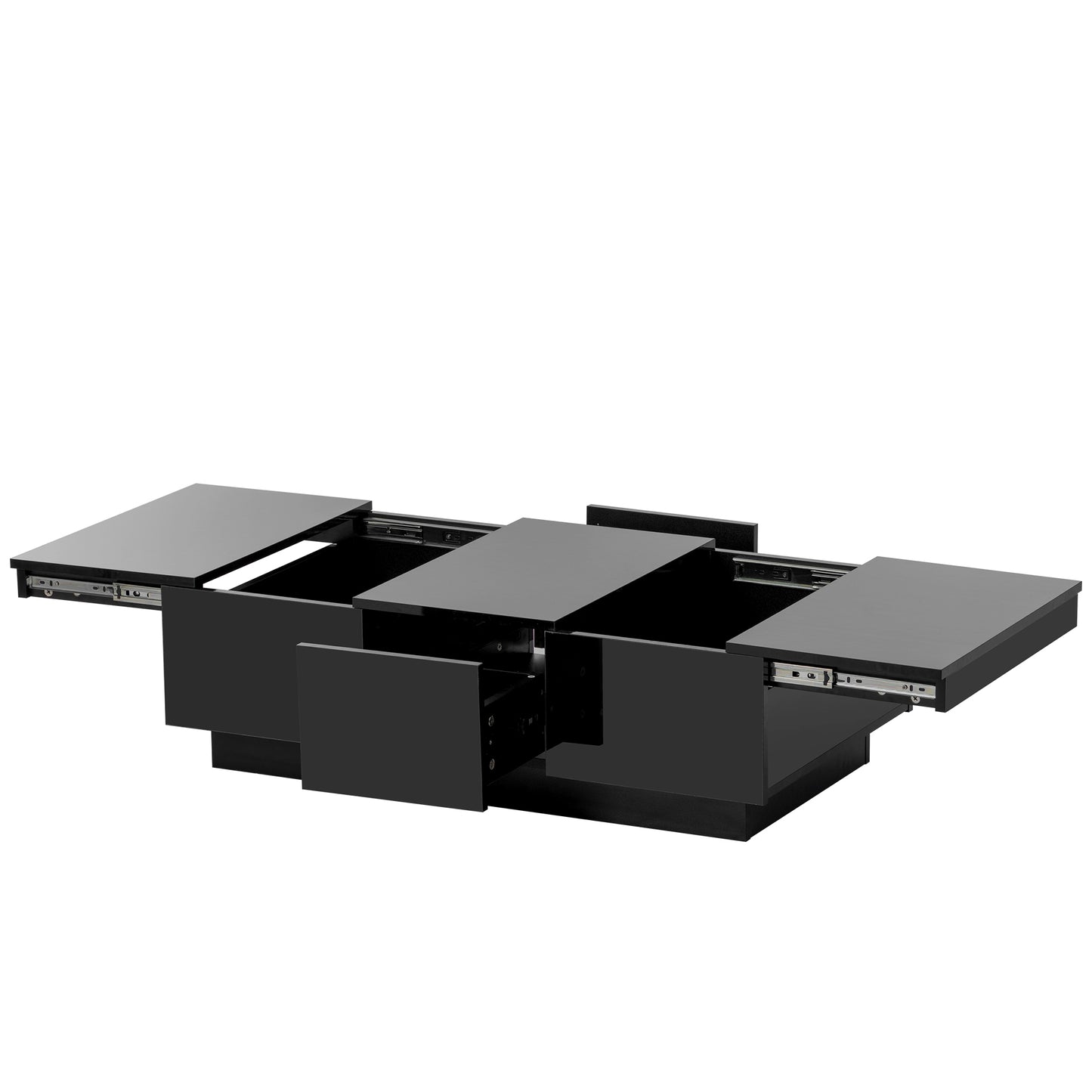 ON-TREND Multifunctional Coffee Table with 2 large Hidden Storage Compartment, Extendable Cocktail Table with 2 Drawers, High-gloss Center Table with Sliding Top for Living Room, 39.3"x21.6", Black