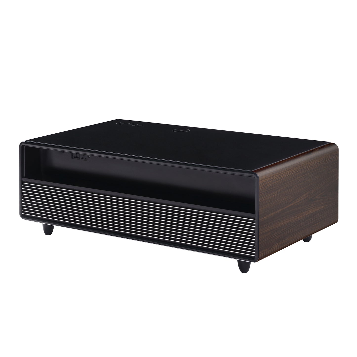 Modern Smart Coffee Table with Built-in Fridge, Bluetooth Speaker, Wireless Charging Module, Touch Control Panel, Power Socket, USB Interface, Outlet Protection, Atmosphere light, and More