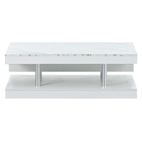 ON-TREND Modern 2-Tier Coffee Table with Silver Metal Legs, Rectangle Cocktail Table with High-gloss UV Surface, Minimalist Design Center Table for Living Room, White