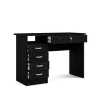 Modern Walden Desk with 5 Drawers for Living Room or Home Office, Black Woodgrain