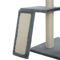 Cat Tree, 105-Inch Cat Tower for Indoor Cats, Plush Multi-Level Cat Condo with 3 Perches, 2 Caves, Cozy Basket and Scratching Board, GRAY COLOR