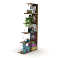 Furnish Home Store Modern 5 Tier Ladder Bookshelf Organizers, Narrow Bookshelf for Small Spaces Office Furniture Bookcase ,Walnut/Chrome