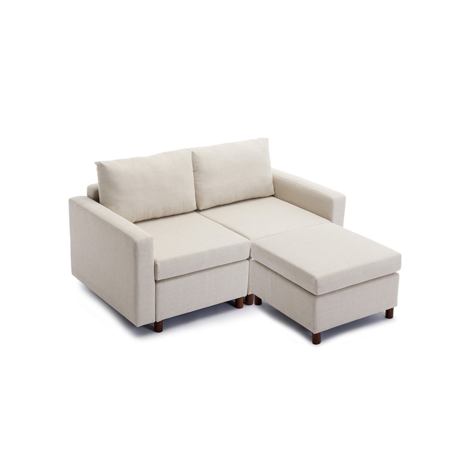 2 Seat Module Sectional Sofa Couch With 2 Ottoman for living room,Seat Cushion and Back Cushion Non-Removable and Non-Washable,Cream