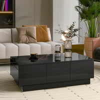 ON-TREND Multifunctional Coffee Table with 2 large Hidden Storage Compartment, Extendable Cocktail Table with 2 Drawers, High-gloss Center Table with Sliding Top for Living Room, 39.3"x21.6", Black