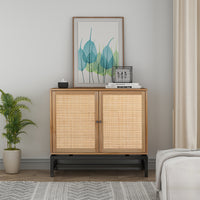 Natural rattan, 2 door cabinet, with 1 Adjustable Inner Shelves, rattan, Accent Storage Cabinet, Set of 2