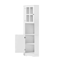 Tall Bathroom Storage Cabinet, Corner Cabinet with Glass Door, Open Storage, Adjustable Shelf, White