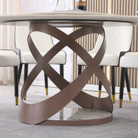 59.05"Modern Sintered stone dining table with 31.5" round turntable  and metal exquisite pedestal with 8 pcs Chairs .