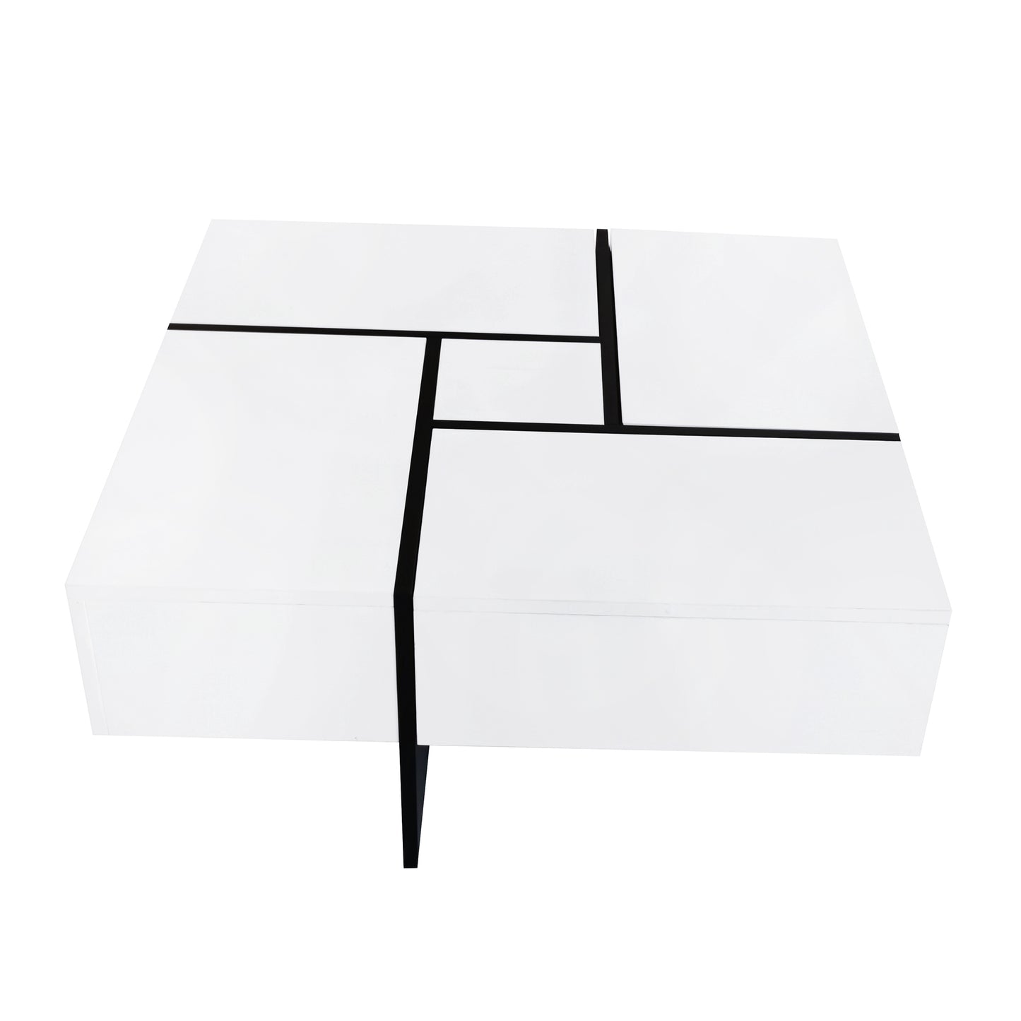 ON-TREND Unique Design Coffee Table with 4 Hidden Storage Compartments, Square Cocktail Table with Extendable Sliding Tabletop, UV High-gloss Design Center Table for Living Room, 31.5"x 31.5"