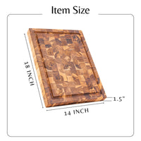 End Grain Teak Cutting Board Reversible Chopping Serving Board Multipurpose Food Safe Thick Board, Medium Size 18x14x1.5 inches (1PCS)