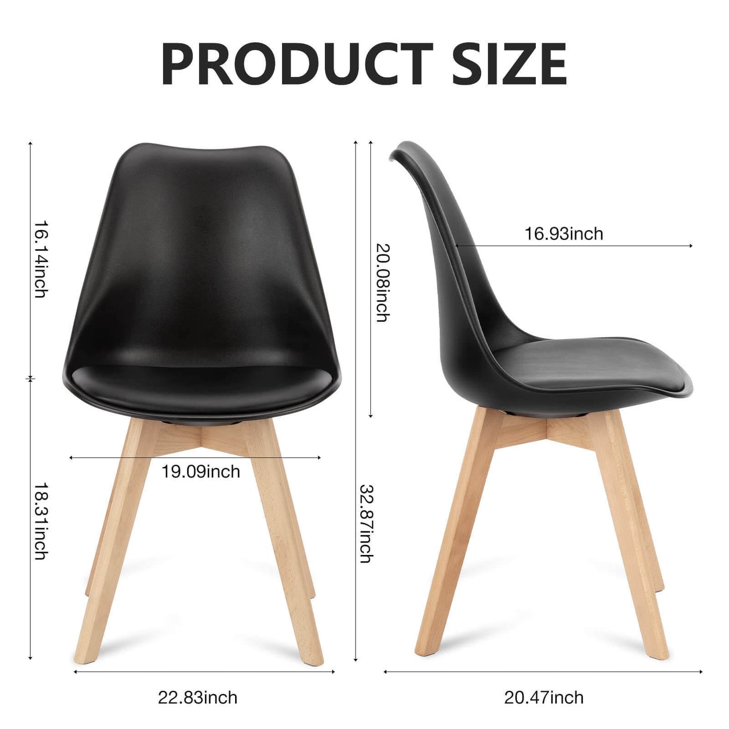 PU Leather Upholstered Dining Chairs with Wood Legs, Set of 4 for Kitchen, Black