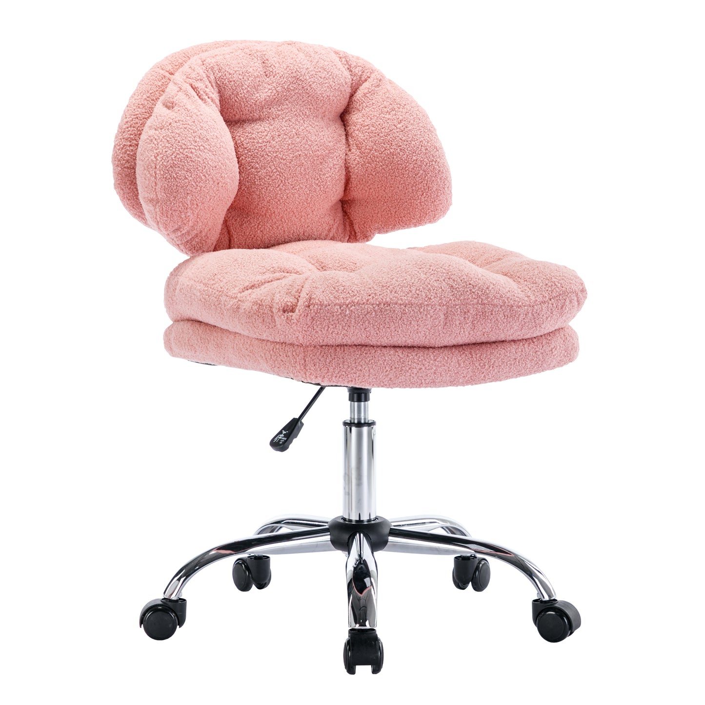 Teddy Velvet Makeup Pink Home Office Chair Bling Desk, Nail Desk for Women,Vanity Chair, Adjustable Height, Rolling Wheels