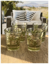 Palm Tree Design Acrylic Glasses Drinking Set of 4 DOF (15oz), Plastic Drinking Glasses, BPA Free Cocktail Glasses, Drinkware Set, Plastic Water Tumblers