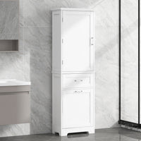 Tall Bathroom Storage Cabinet, Freestanding Storage Cabinet with Two Different Size Drawers and Adjustable Shelf, MDF Board with Painted Finish, White