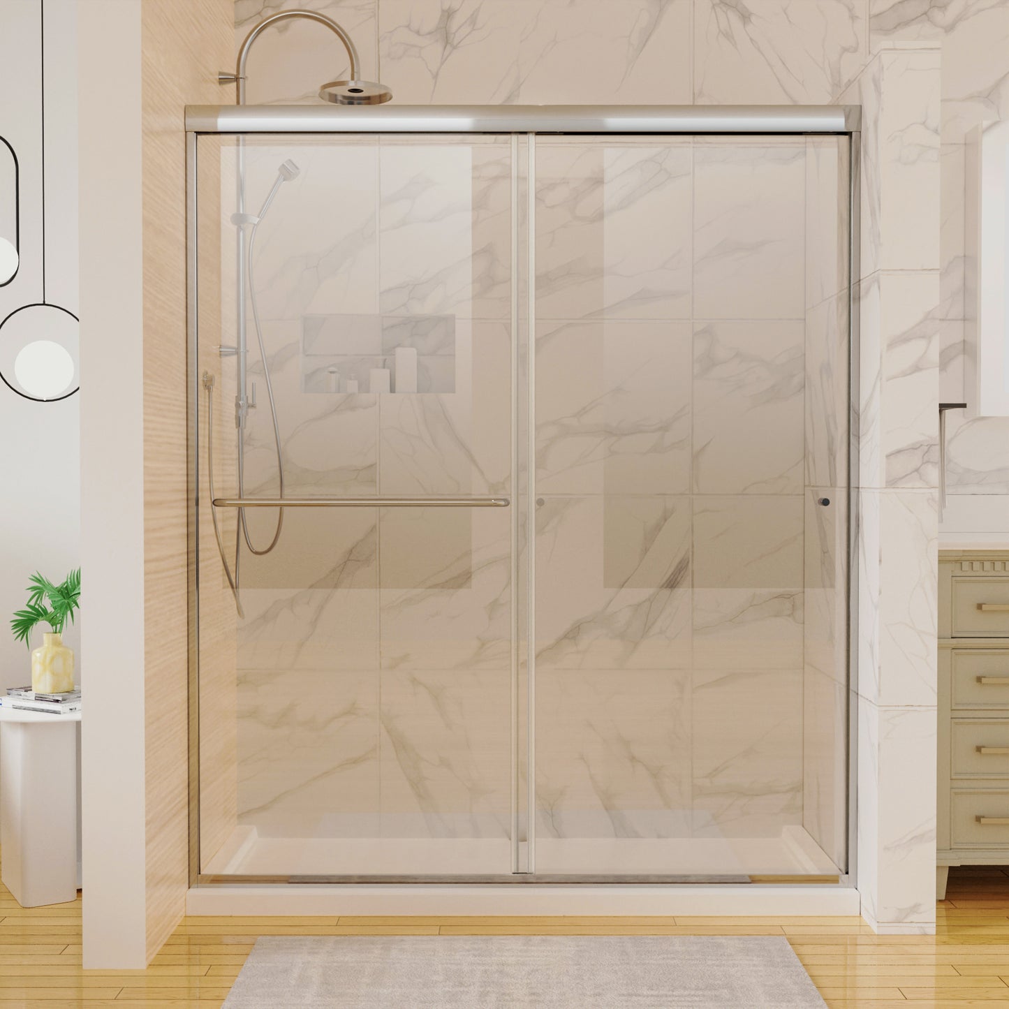 60 in. x 70 in. Traditional Sliding Shower Door in Chrome with Clear Glass