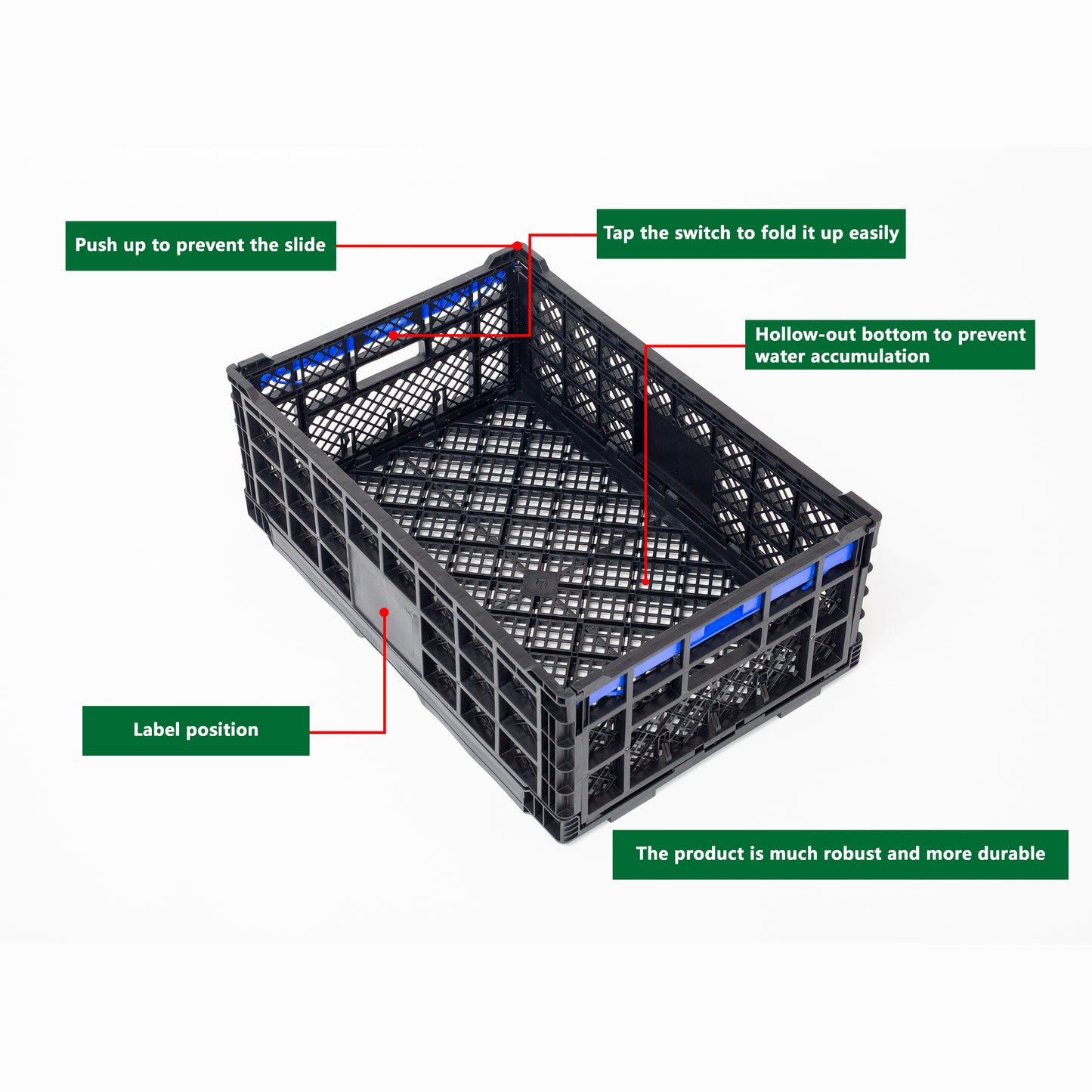 47L Collapsible Plastic Crates, Folding Storage Crates with Handles, 3 Packs