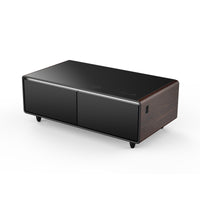 Modern Smart Coffee Table with Built-in Fridge, Bluetooth Speaker, Wireless Charging Module, Touch Control Panel, Power Socket, USB Interface, Outlet Protection, Atmosphere light, and More, Brown