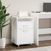 HOMCOM Mobile Storage Cabinet Organizer with Drawer and Cabinet, Printer Stand with Castors, White